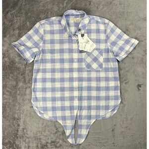 Barbour Blouse Women's‎ 8 Blue Pier Shirt Plaid Tie Coastal Collection NWT